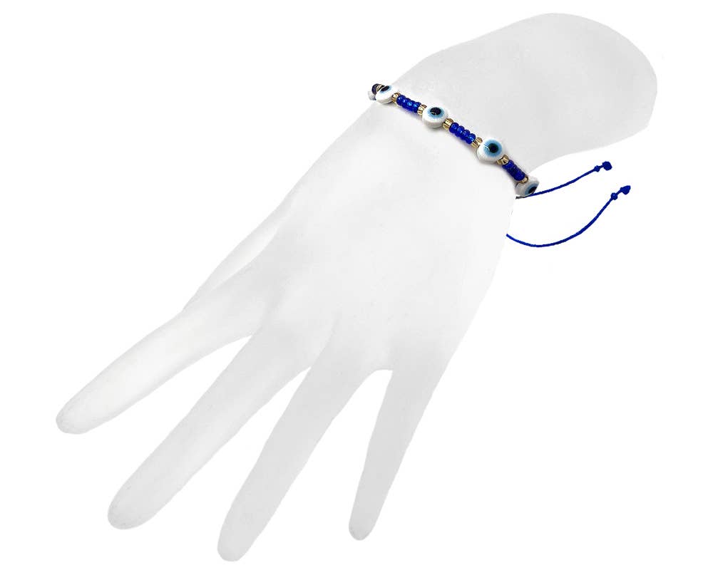 Multi Evil Eye Beaded String Pull Tie Bracelet