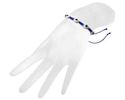 Multi Evil Eye Beaded String Pull Tie Bracelet
