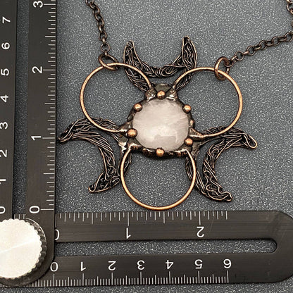 3 Crescent Moons Round Powder Crystal Charm Necklace