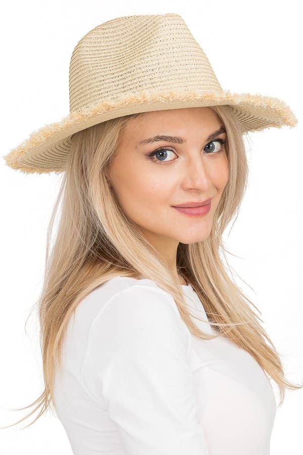 Toyo Straw Standard Frayed Brim Fedora Rancher Hat