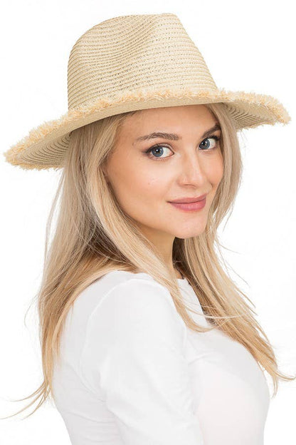 Toyo Straw Standard Frayed Brim Fedora Rancher Hat