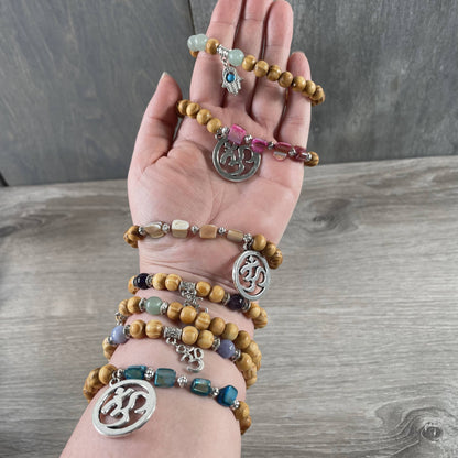 Assorted Gemstone with Wood Beads Bracelet Stretchy String