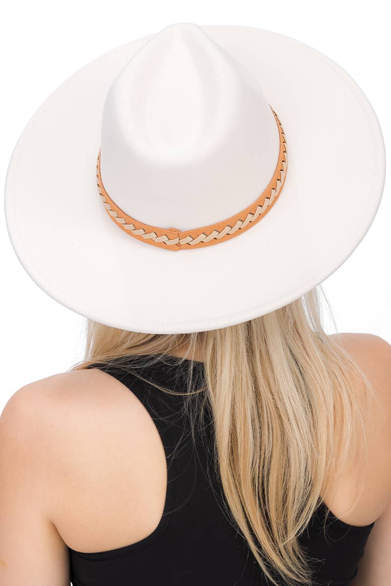Faux Suede Leather Band Faux Wool Rancher Hat