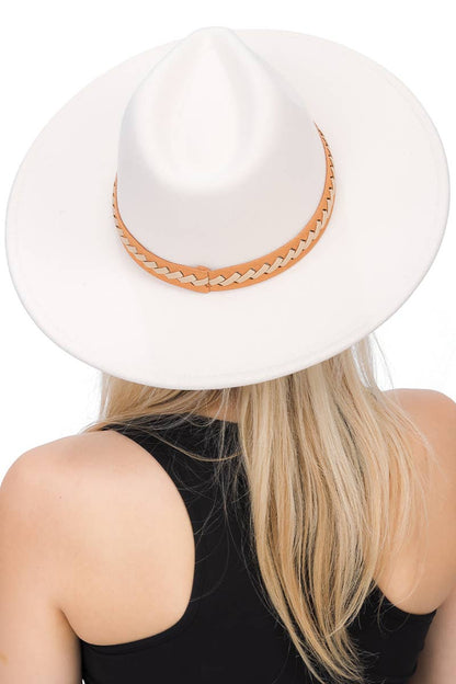 Faux Suede Leather Band Faux Wool Rancher Hat