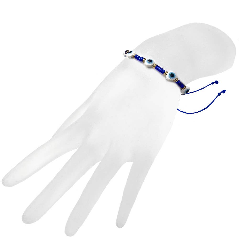 Multi Evil Eye Beaded String Pull Tie Bracelet