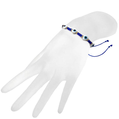 Multi Evil Eye Beaded String Pull Tie Bracelet