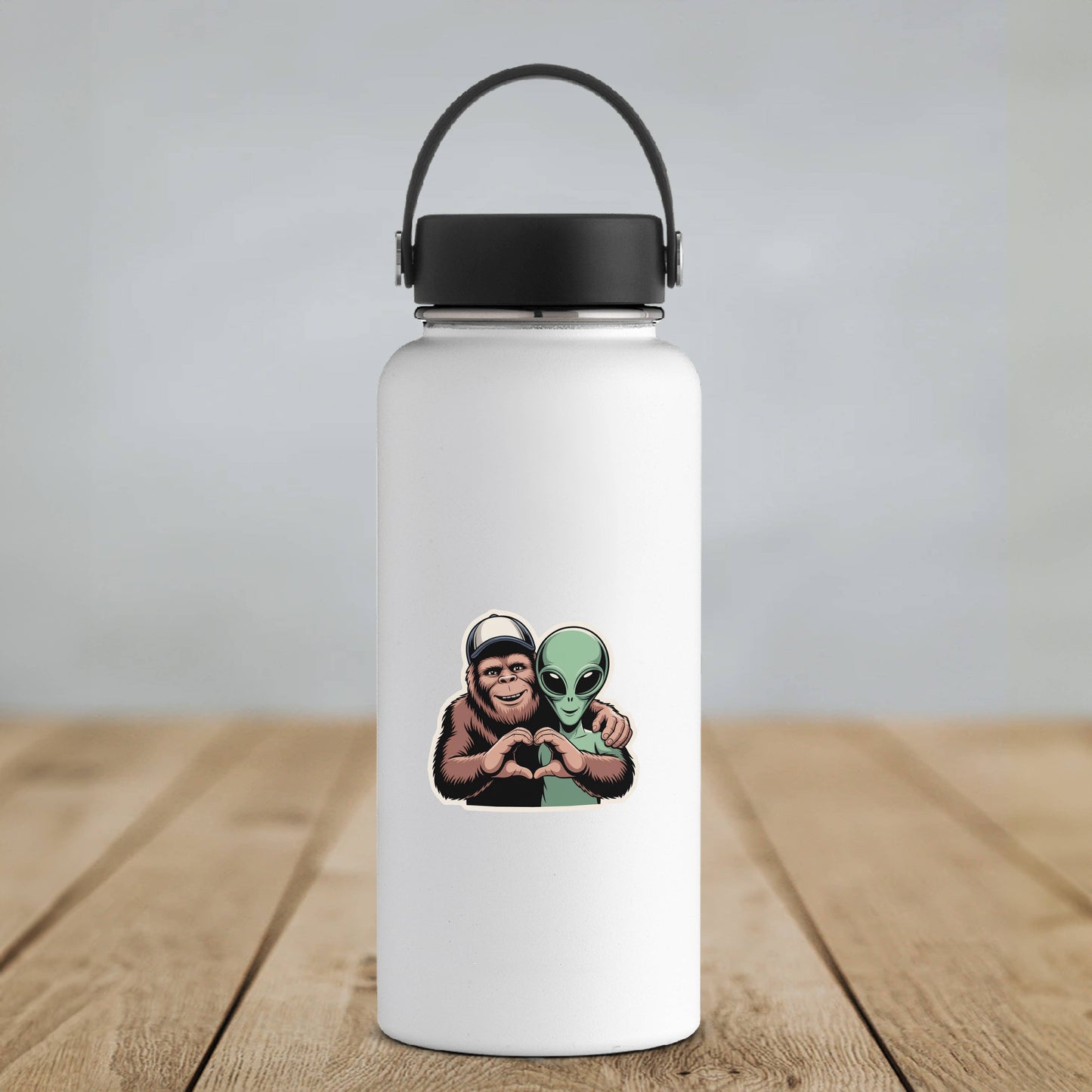 Bigfoot and Alien Love Sticker