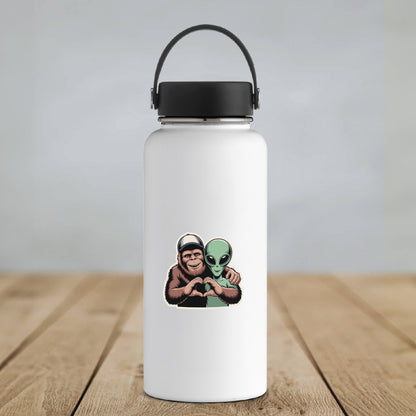 Bigfoot and Alien Love Sticker