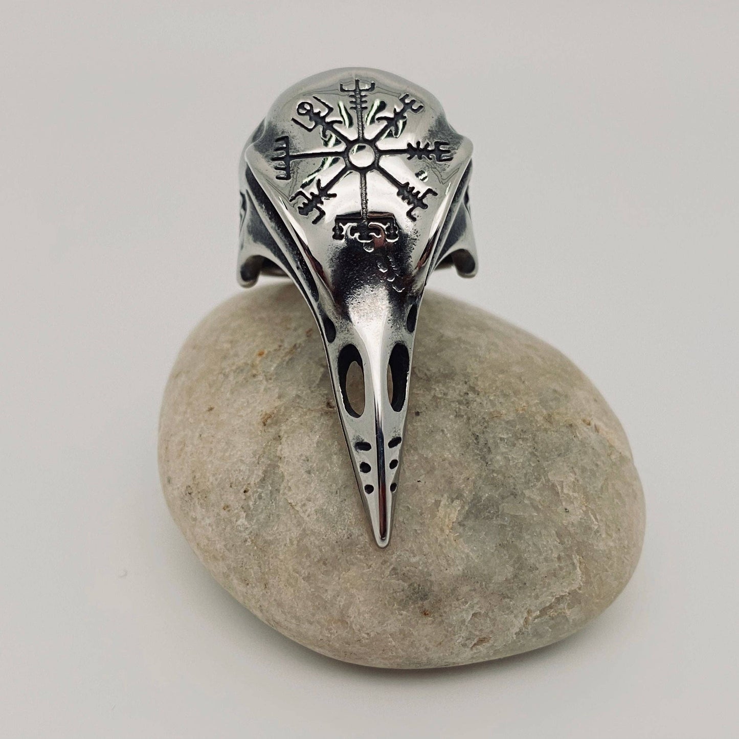 Viking Stainless Steel Men's Crow Head Ring - MJ/MR