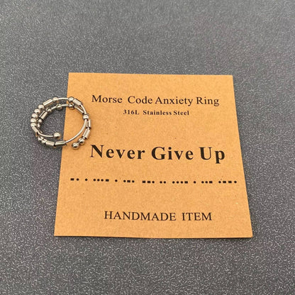 Multi-style Morse Code Stainless Steel Adjustable Ring