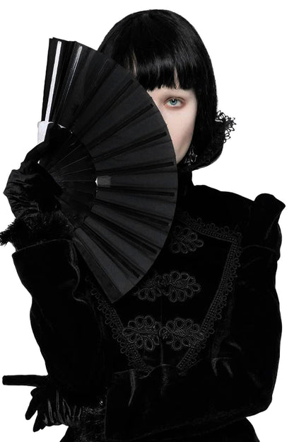 Sleek Mono Black On Black Hand-held Folding Fan