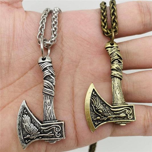 Men's Raven Double Sided Axe Pendant Necklace