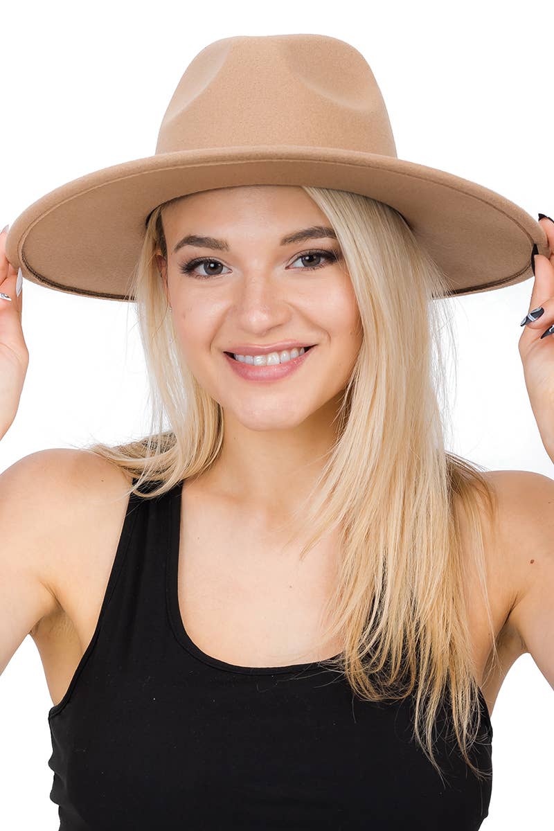 Faux Suede Leather Band Faux Wool Rancher Hat