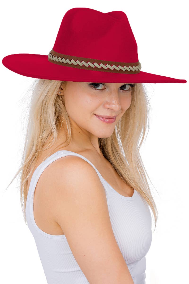 Faux Suede Leather Band Wide Brim Rancher Hat