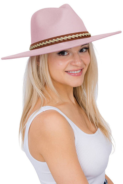 Faux Suede Leather Band Wide Brim Rancher Hat