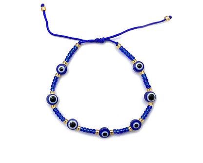 Multi Evil Eye Beaded String Pull Tie Bracelet