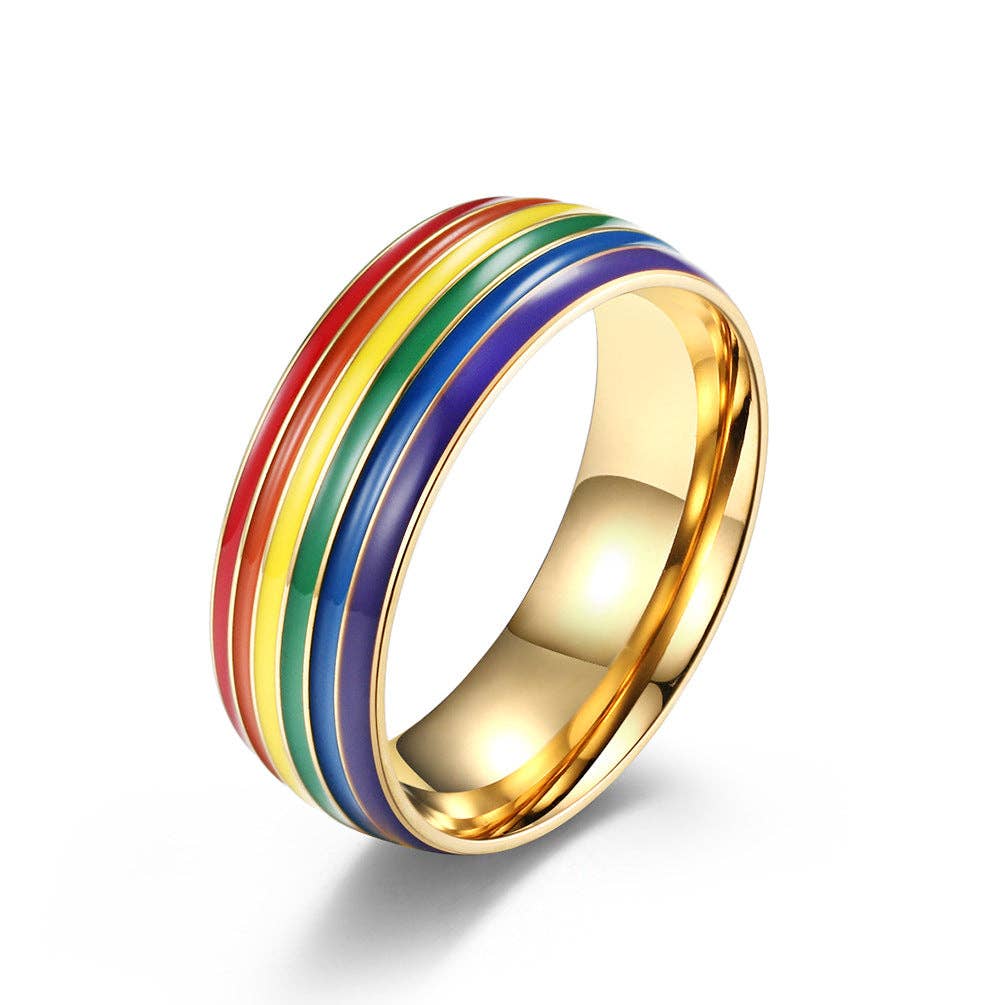 Rainbow Striped Stainless Steel Ring Men's Jewelry