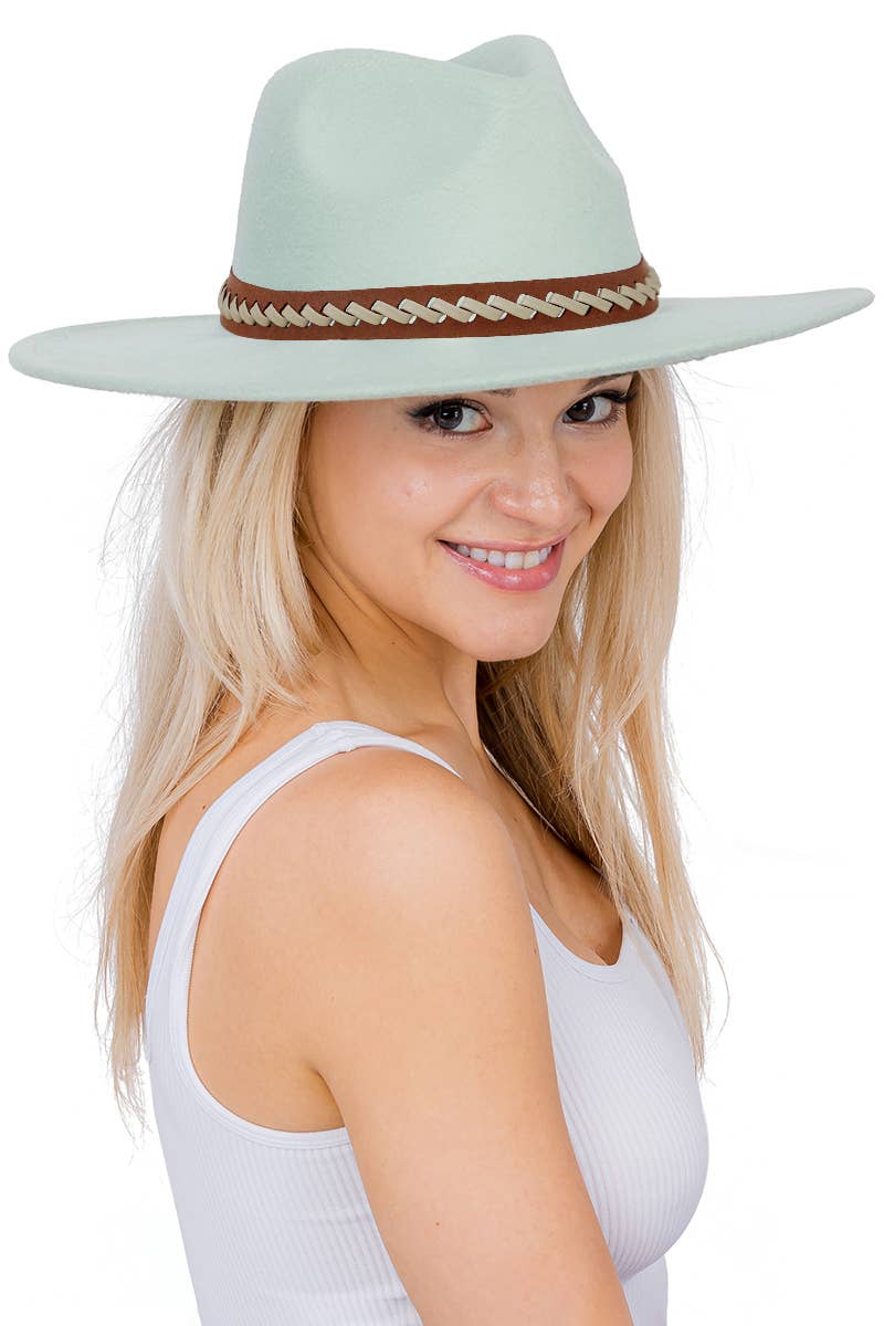Faux Suede Leather Band Wide Brim Rancher Hat