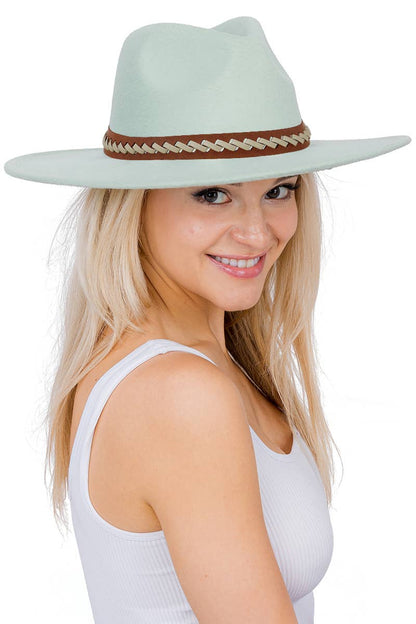 Faux Suede Leather Band Wide Brim Rancher Hat