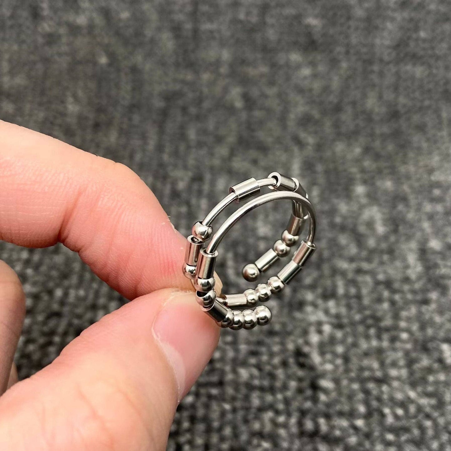 Multi-style Morse Code Stainless Steel Adjustable Ring