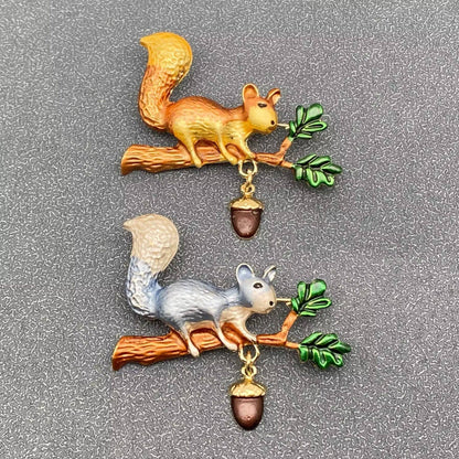 Enamel Squirrel Picking Nut Brooch