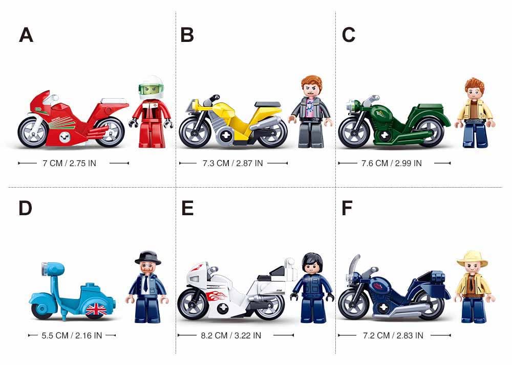Motorcycle Building Brick Display Set, x12 Kits