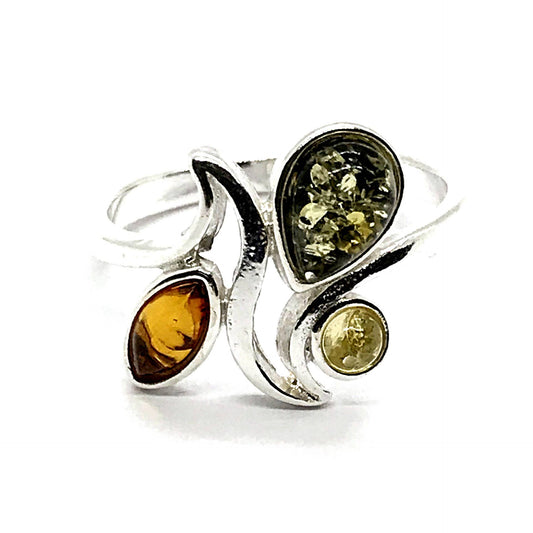 Multi-Color Amber Sterling Silver Ring