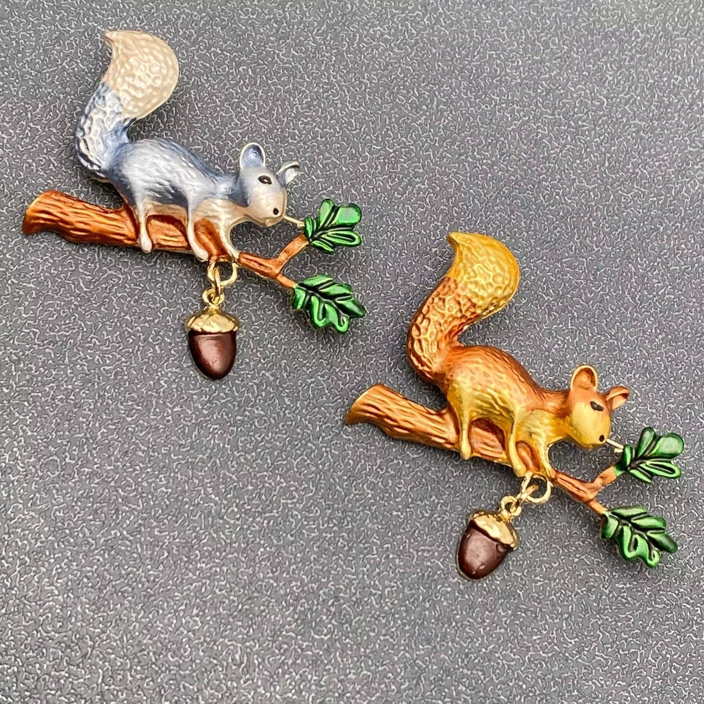 Enamel Squirrel Picking Nut Brooch