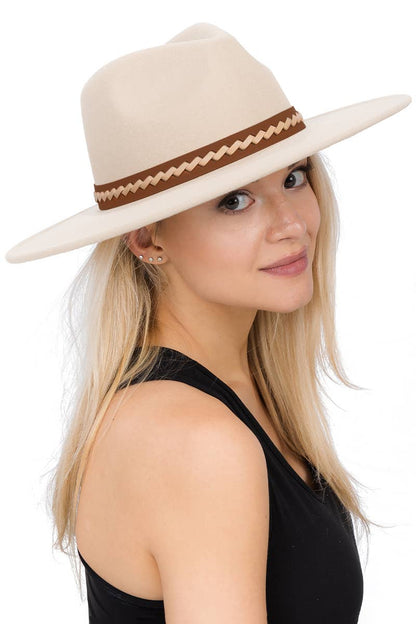 Faux Suede Leather Band Wide Brim Rancher Hat