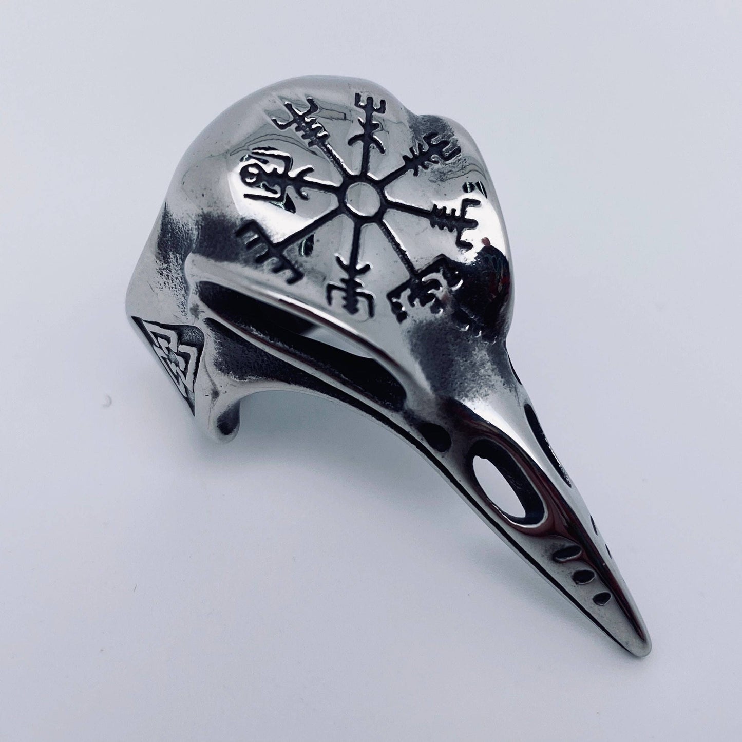 Viking Stainless Steel Men's Crow Head Ring - MJ/MR