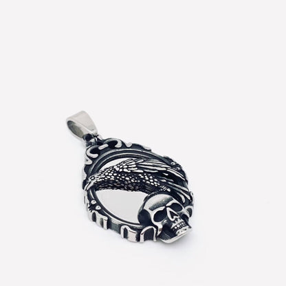 Magic Mirror Crow Standing on Skull Steel Charm