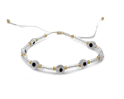 Multi Evil Eye Beaded String Pull Tie Bracelet