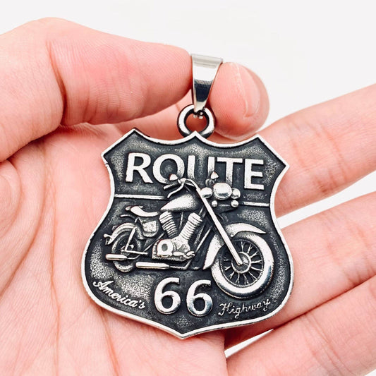 Motorcycle ROUTE 66 Stainless Steel Pendant