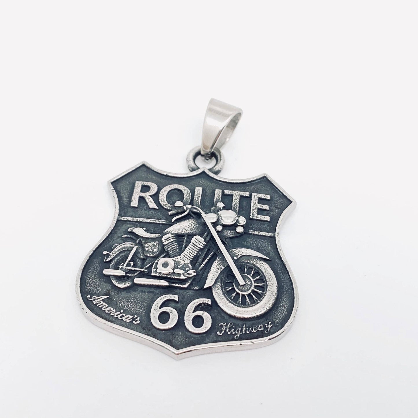 Motorcycle ROUTE 66 Stainless Steel Pendant