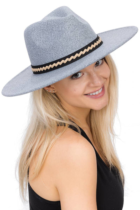 Faux Suede Leather Band Faux Wool Rancher Hat