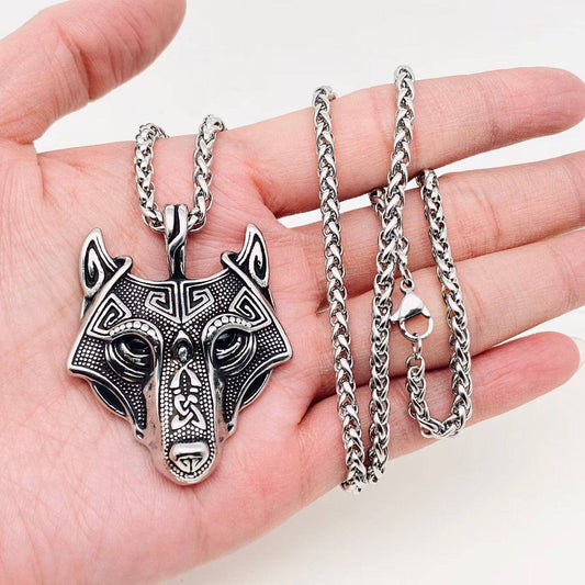 Viking Celtic Wolf Head Amulet Pendant Necklace - MJ/MNP