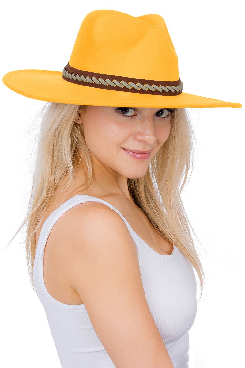 Faux Suede Leather Band Wide Brim Rancher Hat