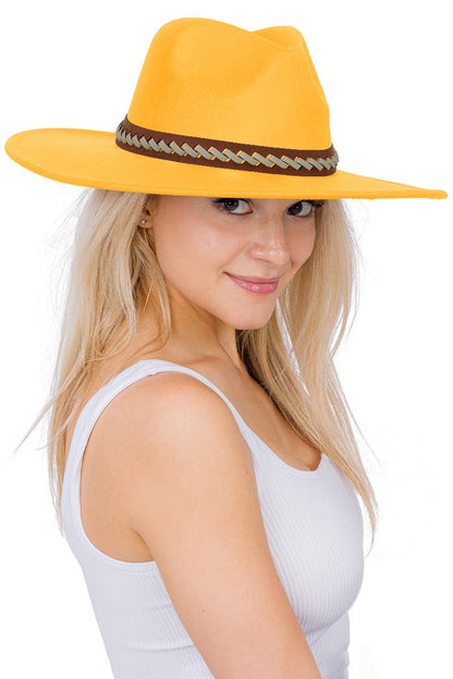 Faux Suede Leather Band Wide Brim Rancher Hat