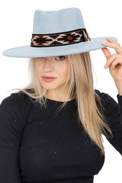 Navajo Rustic Band Pinch Crease Faux Wool Rancher Hat