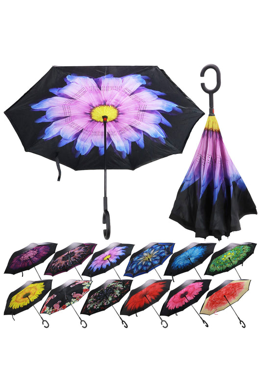 Reverse Manual Inside-out Open-fold Double Canopy Umbrella