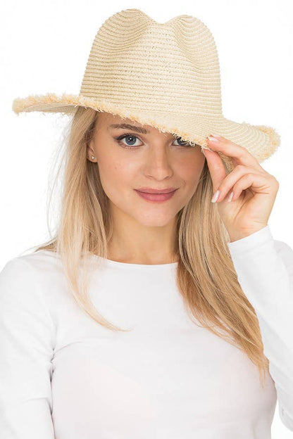 Toyo Straw Standard Frayed Brim Fedora Rancher Hat
