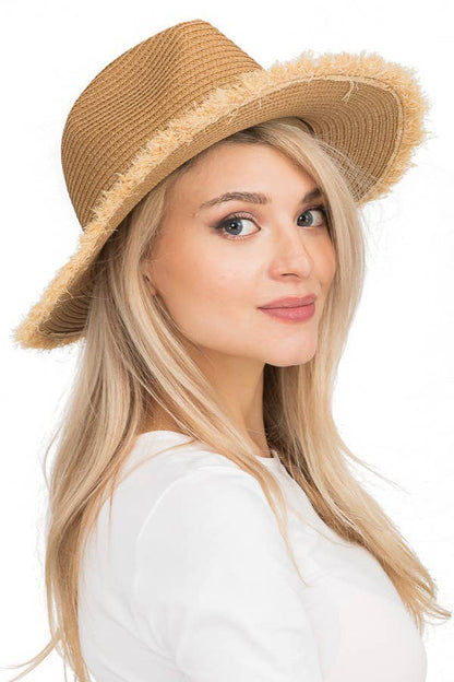 Toyo Straw Standard Frayed Brim Fedora Rancher Hat