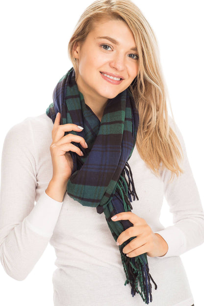 Madras Plaid Vegan Cashmere Oblong Wrap Scarf