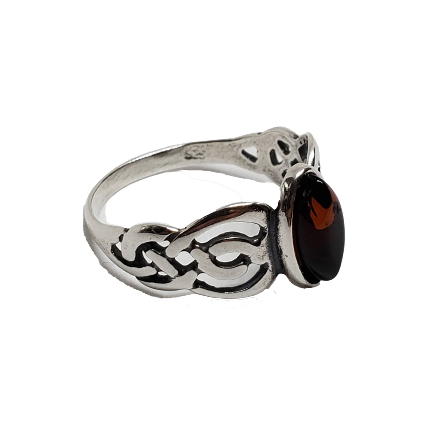 Celtic Cherry Amber Sterling Silver Ring