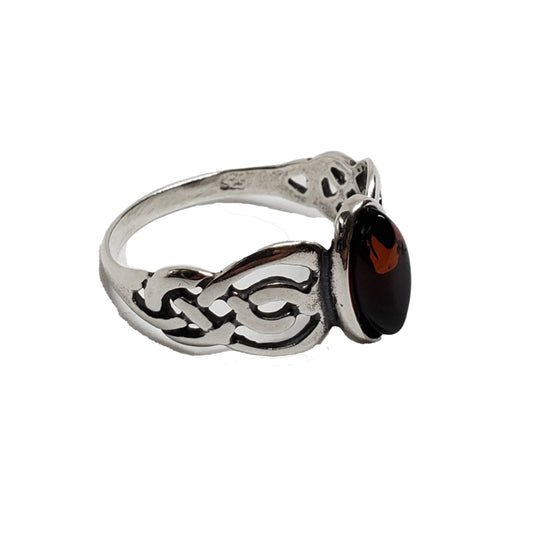 Celtic Cherry Amber Sterling Silver Ring