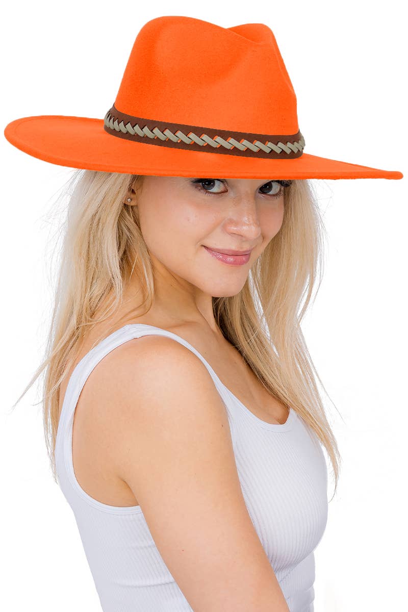 Faux Suede Leather Band Wide Brim Rancher Hat