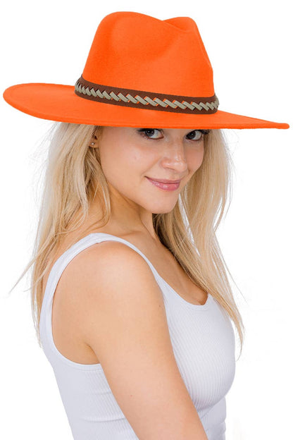 Faux Suede Leather Band Wide Brim Rancher Hat