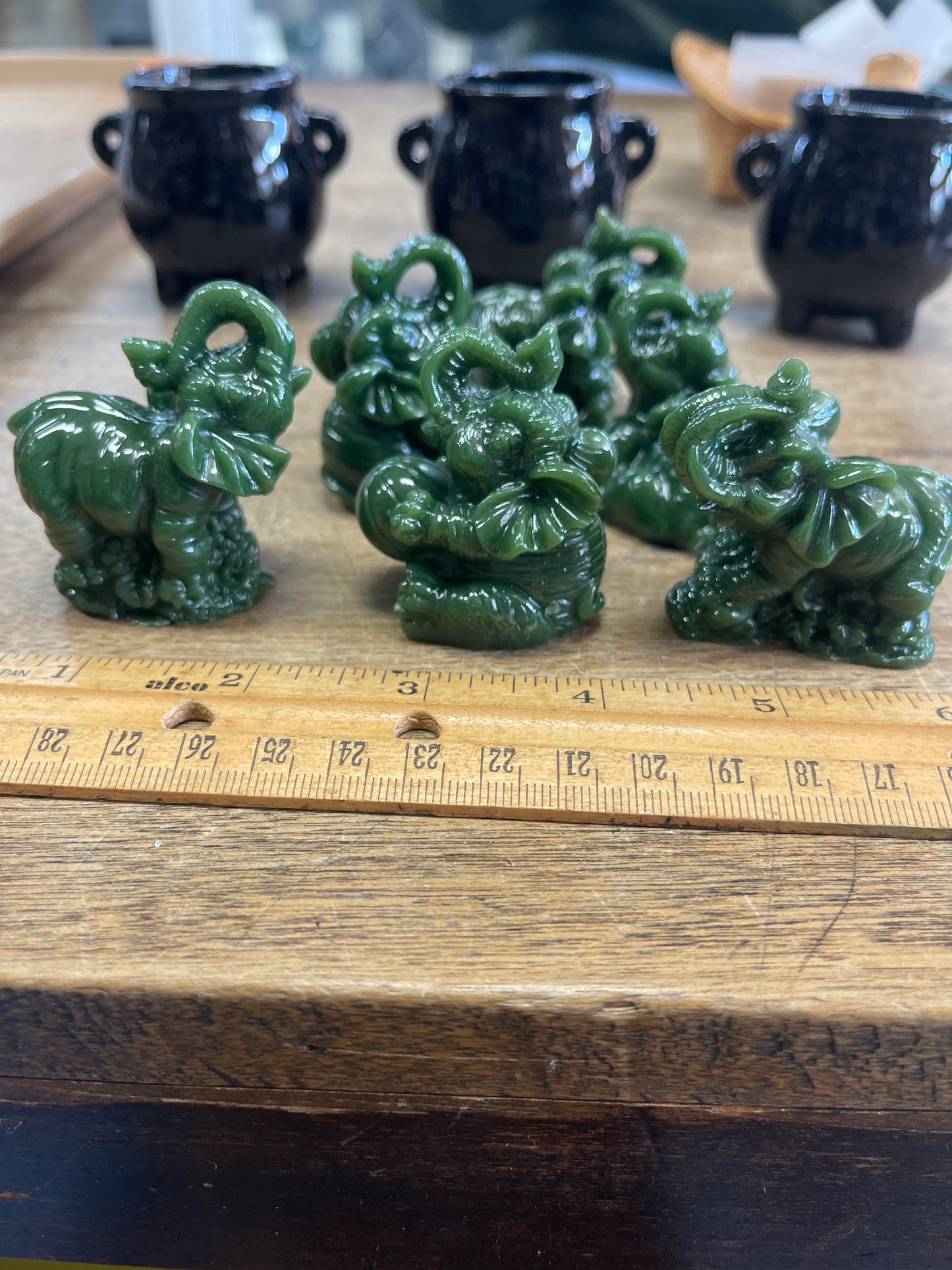 Elephant Figure Green Resin