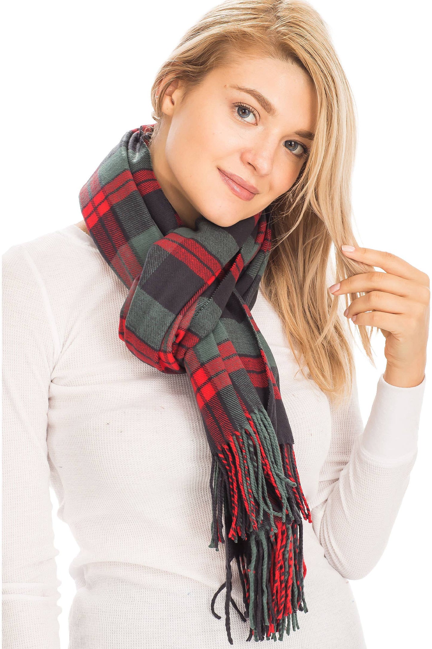 Madras Plaid Vegan Cashmere Oblong Wrap Scarf