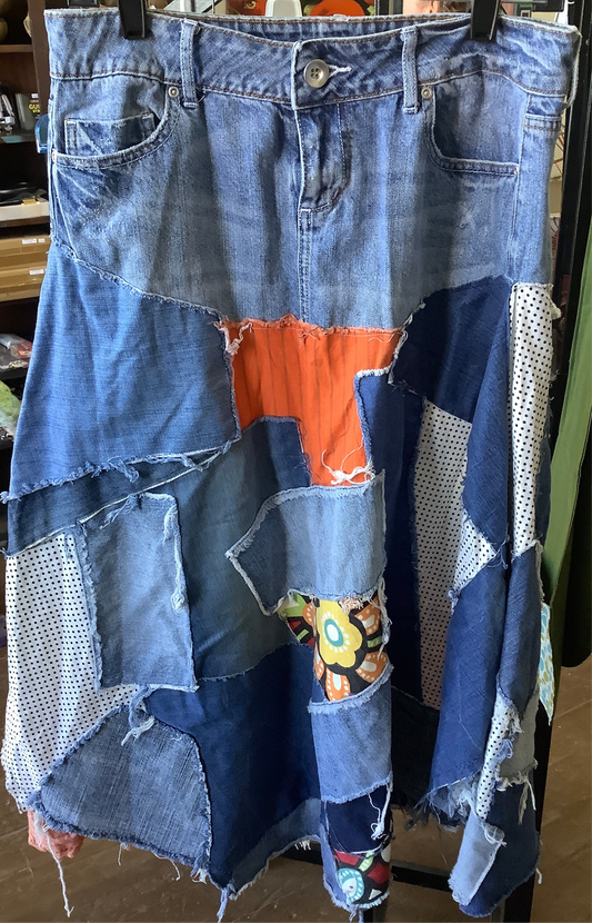 Mary Ramos denim patchwork skirt sz 6